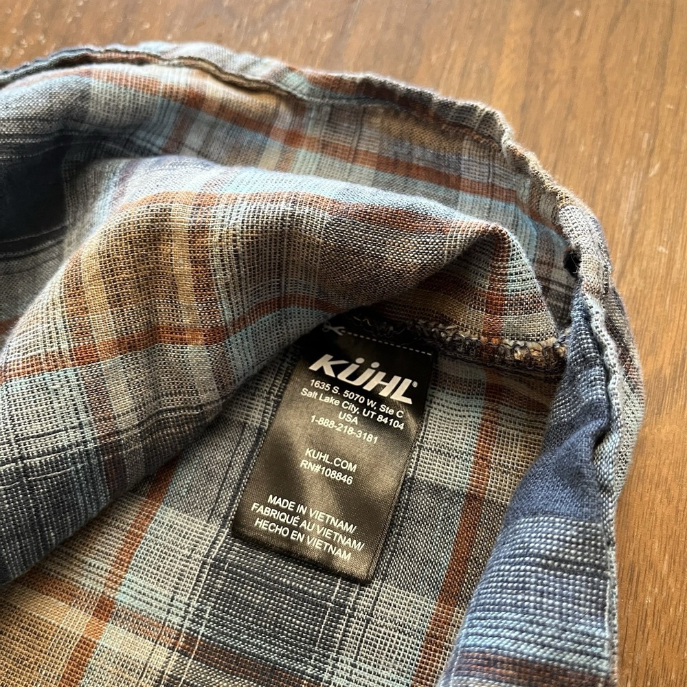 Kuhl Shirt Mens XL Blue Gray Plaid Short Sleeve Button Outdoor Hiking Response - Picture 6 of 11